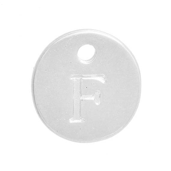 10 Letter F Alphabet Charms Silver Plated Monogram, double sided round disc letter charms, dot charms, 12mm, (1/2") chs2549