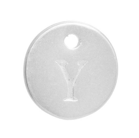 10 Letter Y Alphabet Charms Silver Plated Monogram, double sided round disc letter charms, dot charms, 12mm, (1/2") chs2545