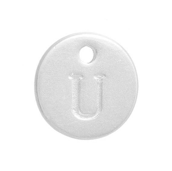 10 Letter U Alphabet Charms Silver Plated Monogram, double sided round disc letter charms, dot charms, 12mm, (1/2") chs2564