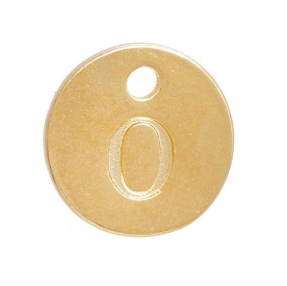 10 Letter O Alphabet Charms Gold Plated Monogram, double sided round disc letter charms, dot charms, 12mm, (1/2") chg0467