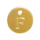 10 Letter F Alphabet Charms Gold Plated Monogram, double sided round disc letter charms, dot charms, 12mm, (1/2") chg0474