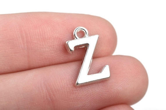 8 Letter Z Alphabet Charms Silver Plated Monogram, 15mm, chs2580