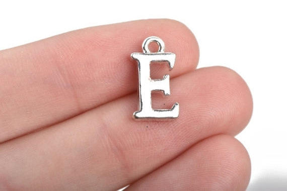 8 Letter E Alphabet Charms Silver Plated Monogram, 15mm, chs2589