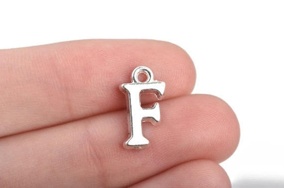 8 Letter F Alphabet Charms Silver Plated Monogram, 15mm, chs2587