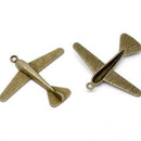 2 Large Antique Bronze Metal Glider AIRPLANE Charm Pendants CHB0038