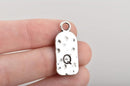5 Letter Q Monogram Initial Letter Stamped Rectangle Tag Charms, Hammered Antiqued Silver Tone Metal, 27x12mm, chs2615