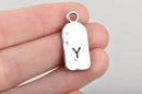 5 Letter Y Monogram Initial Letter Stamped Rectangle Tag Charms, Hammered Antiqued Silver Tone Metal, 27x12mm, chs2623