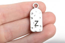 5 Letter Z Monogram Initial Letter Stamped Rectangle Tag Charms, Hammered Antiqued Silver Tone Metal, 27x12mm, chs2624
