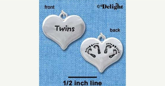 1 TWINS BABY Feet Silver Plated Heart Charm Pendant chs1096