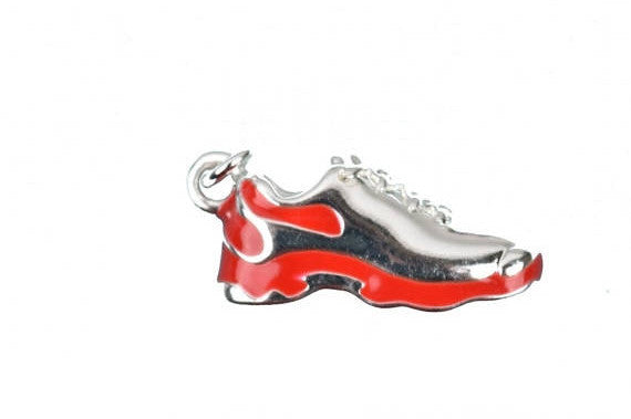 Silver Plated CROSS COUNTRY Running Shoe Red Charm Pendant, Tennis Shoe Charm, 22x10mm, che0517