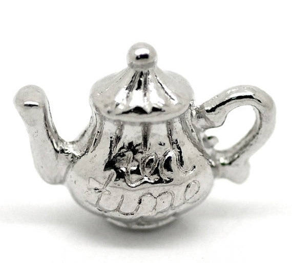 4 Silver Tone Metal Pewter TEA TIME Teapot Tea Pot Charm Pendants  16x12mm chs0620