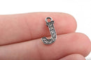 4 Letter J Monogram Initial Letter Charms, Rhinestones embedded in silver metal, 15mm (5/8")  chs2634