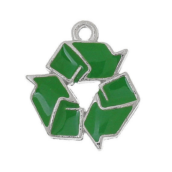 4 Enamel REDUCE REUSE Recycle Dark Green Charm Pendants . che0487