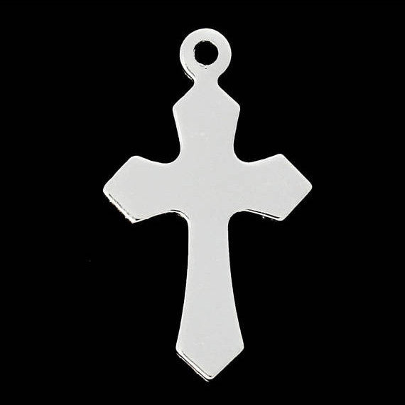 30 Silver Plated Cross Charm Pendants,  7/8" long bulk package, chs1988b