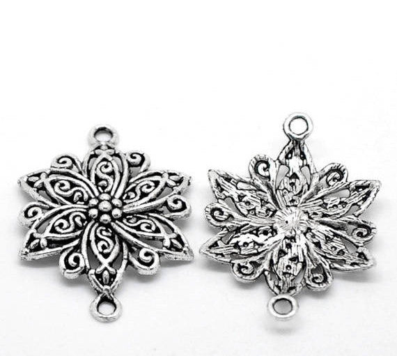 4 LARGE Jewelry Connectors for Rosary, Multi Strand Necklaces . Antique Silver Pewter . Tibetan Silver Style . chs0942