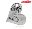 4 JOY Floral Heart Charm Pendants . stamped . chs1156