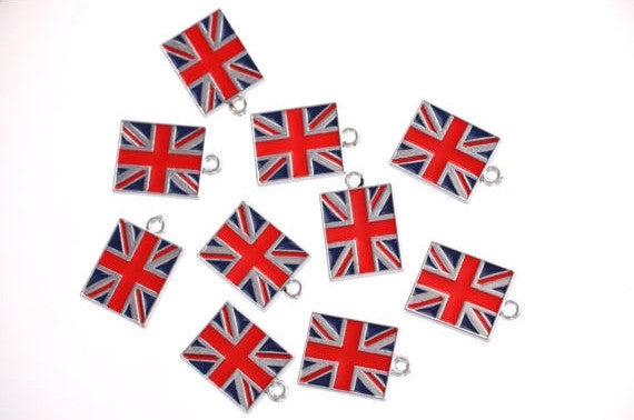 Silver Metal Enamel UK British FLAG Charm Pendants  Che0001