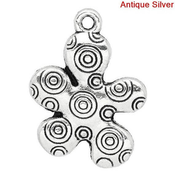 8 SWIRLY FLOWER Antique Silver Tone Metal Charm Pendants chs0763