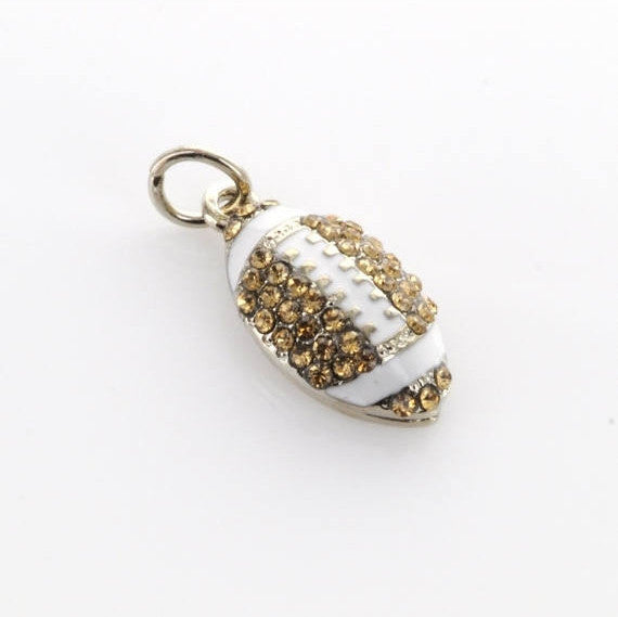 2 Rhinestone Silver and Enamel FOOTBALL Charm Pendants chs0111