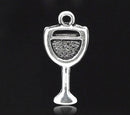 50 - Silver Tone Wine Cup Glass Charm Pendants 20x9mm  First Communion Eucharist chs0622b