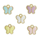 20 Gold Plated Pastel Small Butterfly Charms, Mixed set, blue white purple yellow pink tiny pendants, 8x8mm, chg0561