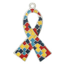2 LARGE Enamel Metal AUTISM Awareness Ribbon Charm Pendants  che0380