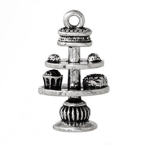 5 CUPCAKE DESSERT Tray Charm Pendants 28x17mm, cupcake tower pendant, cake charms, party favors, chs2290