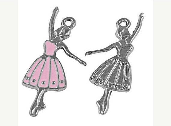 10 Pink BALLERINA DANCER Ballet Charm Pendant   31x14mm   Che0002b