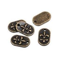 10 FLEUR DE Lis Oval Tag Charm Pendants, bronze tone metal, chb0302