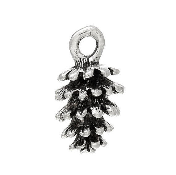 10 Silver Tone Metal PINE CONE Charm Pendants 15x8mm chs0522