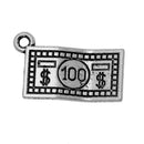 5 Silver Tone Metal One Hundred Dollar Bill Charms, chs1966