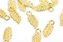 20 Gold Plated LEAF Charm Pendants, bright gold metal, double sided design, 17x7mm  chg0180