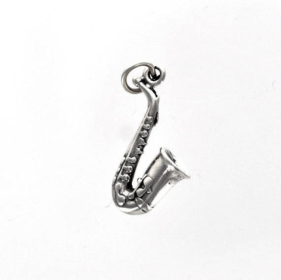 Sterling Silver Small SAXOPHONE Charm Pendant, 22x13mm, pms0414