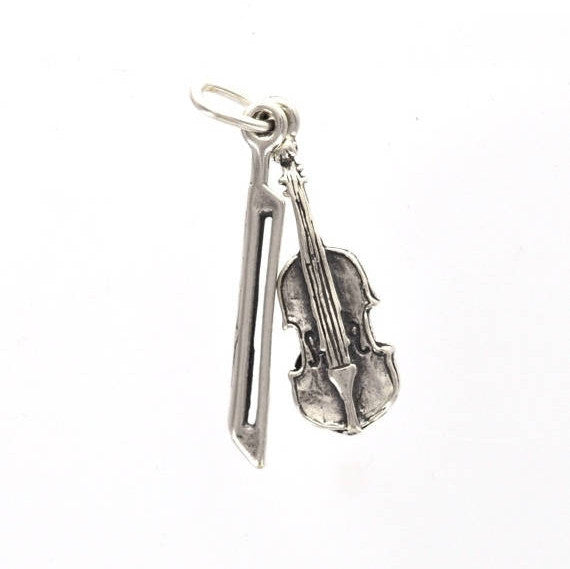 Sterling Silver 2-Part Moveable VIOLIN and BOW Charm Pendant, 26x8mm, pms0238