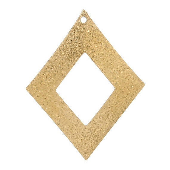 10 Brass Tone Stardust Charm Pendants, diamond rhombus shape, 1 hole, 44x34mm, chg0374