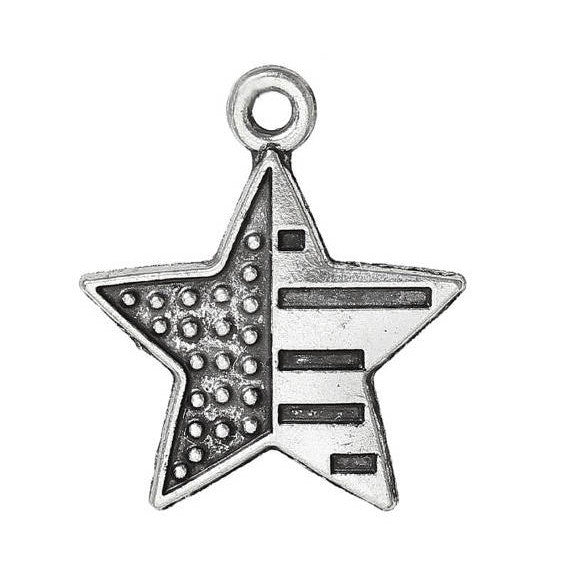 10 Silver Metal PATRIOTIC STAR Flag Charm Pendants chs0515