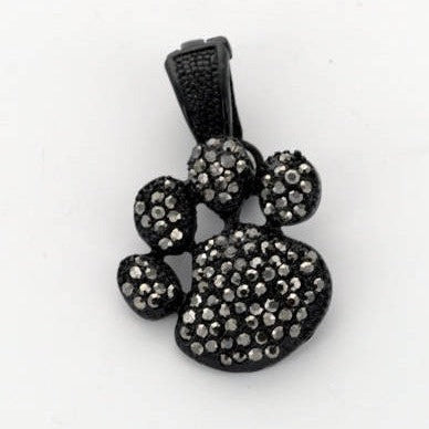 1 Large Pendant, BLACK Rhinestone Paw Print on Gunmetal Base, magnetic clasp bail, removeable cho0058