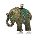 1 Large Rhinestone ELEPHANT Pendant . bronze tone metal, green crystals.  CHB0143