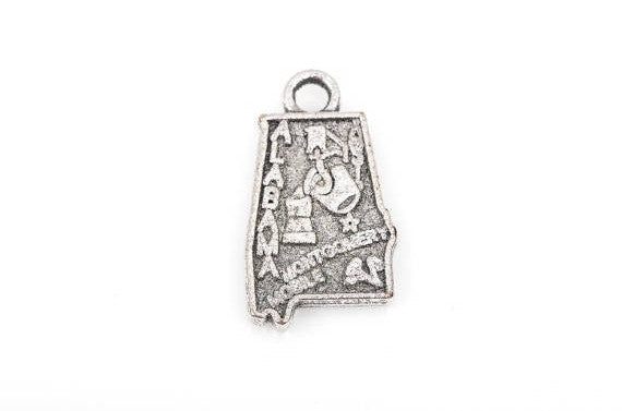 8 ALABAMA STATE Cutout Charm Pendants, textured silver tone metal, chs1861