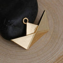5 Gold ORIGAMI BOAT Charms, Bright Gold Plated Pendants, 31x18mm, chg0479