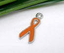 4 Silver and ORANGE Enamel Awareness Ribbon Charm Pendants. CHE0055