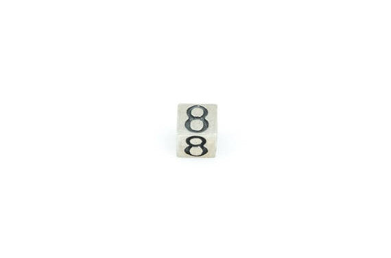 NUMBER 8 Sterling Silver Block Bead, Square Cube, 4.5mm, pms0336