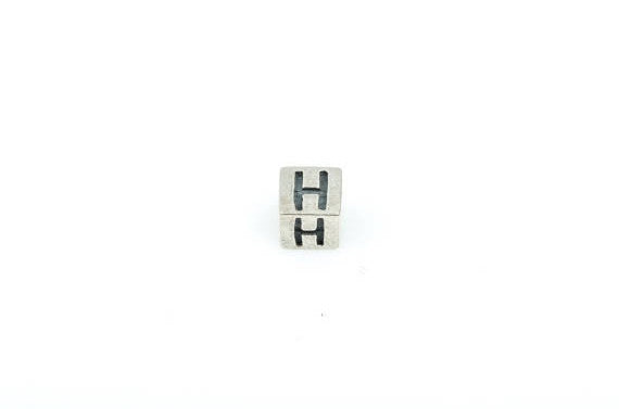 Alphabet LETTER H Sterling Silver Alphabet Block Bead, Square Cube, 4.5mm, pms0312