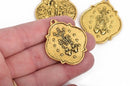 4 Gold Relic Charm Pendants, religious medal coin charms, Gold plated metal, double sided design, 40x34mm, chg0586
