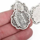 5 Silver Relic Charm Pendants, religious medal coin charms, Silver plated metal, 34x29mm, chs2835