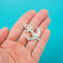 2  Bright Silver Metal Rhinestone Anchor Charm Connector Links  chs0069