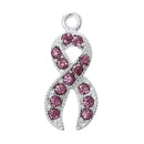 5 Large Silver Plated Pink Rhinestone Ribbon Breast Cancer Awareness Charm Pendants 28x12mm  chs0712b