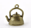 4 Antiqued Bronze Tone TEA KETTLE Charm Pendants  . 3-D design   Chb0066a