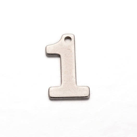 10 Number 1 (one) Stainless Steel Charm Pendants, chs2299