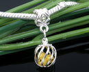 5 Silver Plated Charm for European Large Hole Bracelets . Gold STARDUST Beads in Cage . chs1016